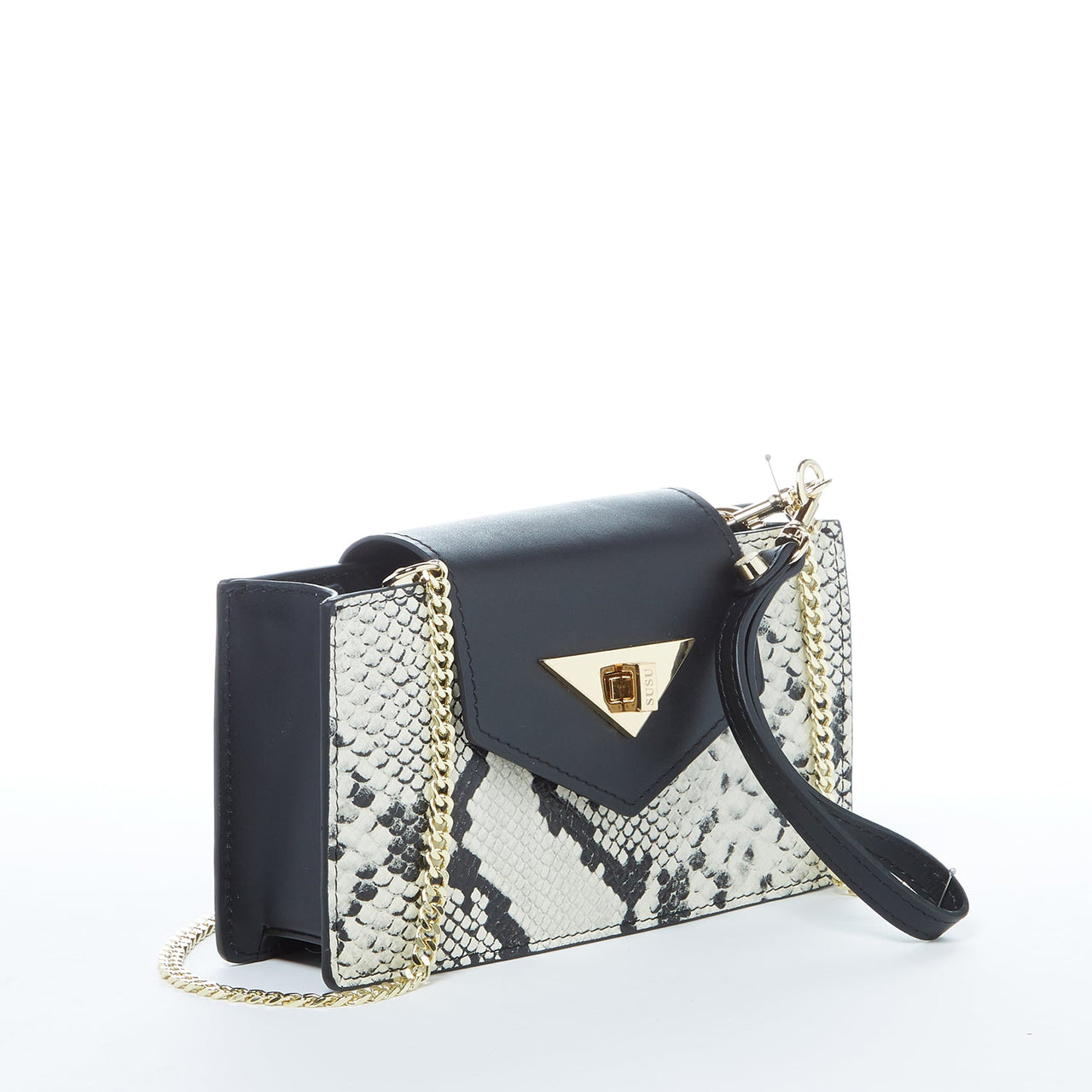 Mary Small Crossbody Leather Purse Black Snakeskin Pattern -