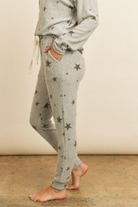 Thumbnail for Riah Fashion - Star Print Brushed Top and Joggers Set With Self Tie - 2 PCS - 1 COLOR