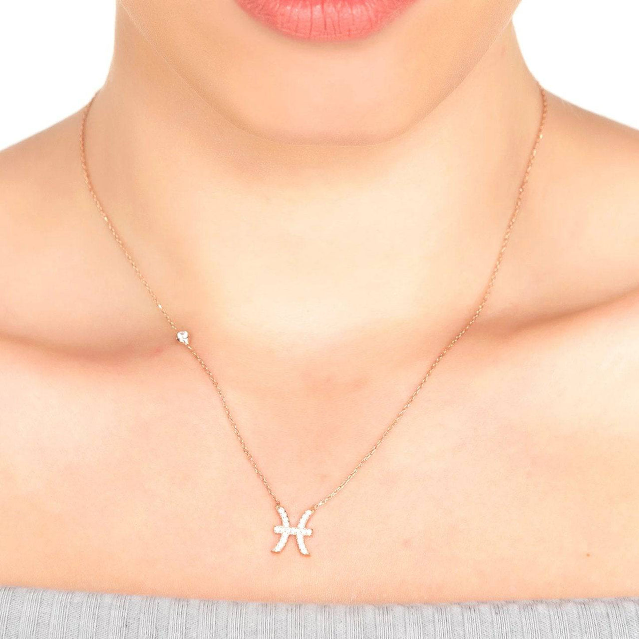 Zodiac Star Sign Pendant Necklace Silver - Pisces -