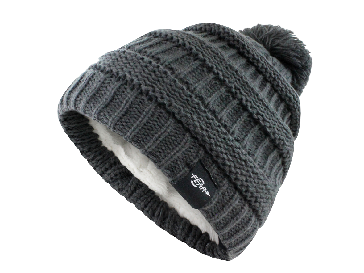 Fear0 NJ  Plush Insulated Knit Black/Gray/Navy Pom Pom Beanie Hat - 4 COLORS