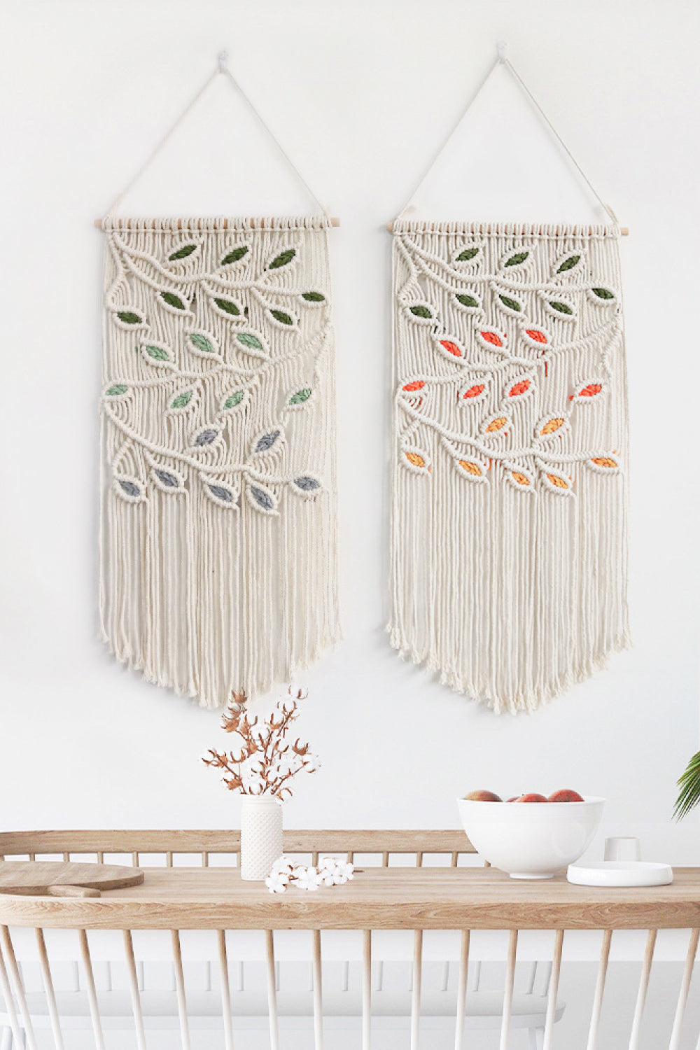 Contrast Leaf Fringe Macrame Wall Hanging - 31.5" X 15.7" - T - 2 COLORS -