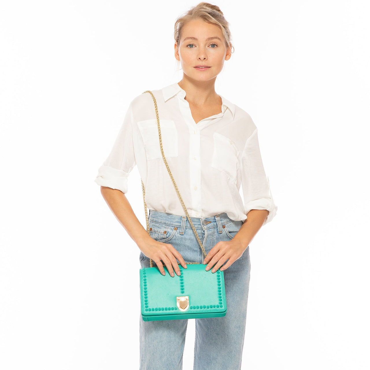 Josie Green Leather Bag With Chain Strap -