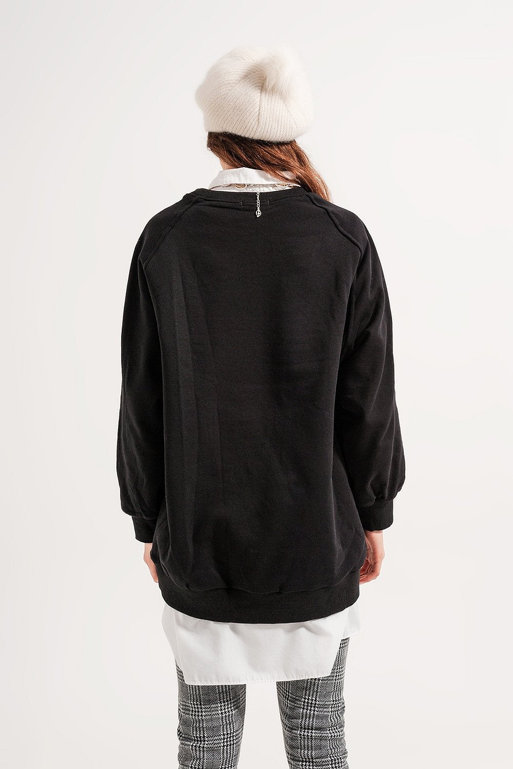 Q2 - Super Oversized Sweatshirt With Seam Detail in Black - 1 COLOR -