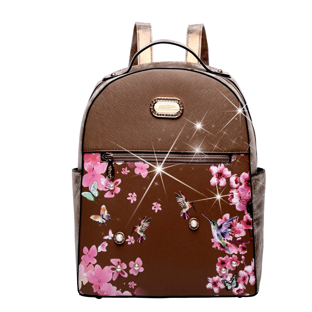 BRANGIO ITALY - Hummingbird Bloom Crystal Laced Scratch & Stain Resistant Backpack - 7 COLORS -