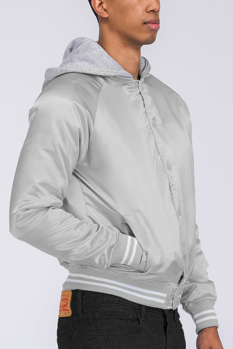 Satin Hooded Varsity Jacket - 7 COLORS -