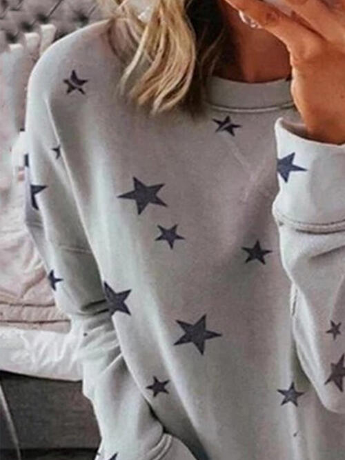 Star Round Neck Dropped Shoulder Sweatshirt - T - 5 COLORS -