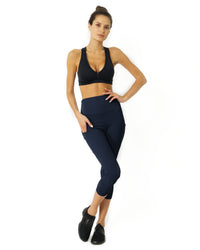 Thumbnail for Savoy - High Waisted Yoga Capri Leggings - Navy Blue - 1 COLOR -