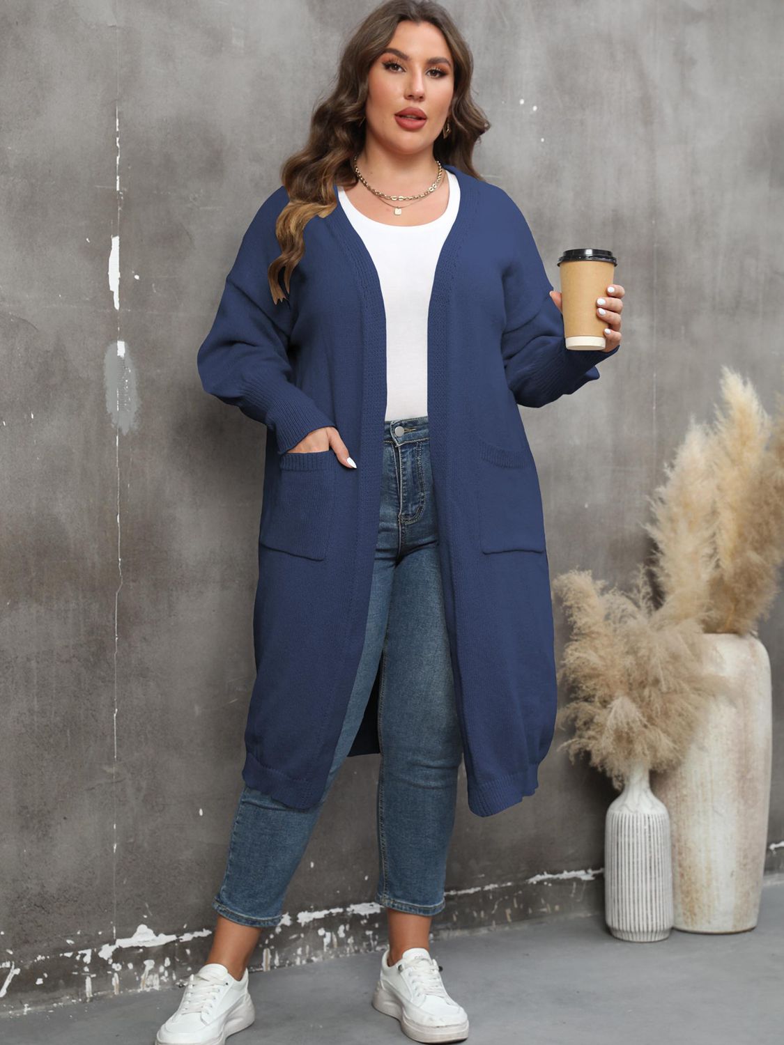 Plus Size Only Long Sleeve Pocketed Cardigan - T - 9 COLORS -