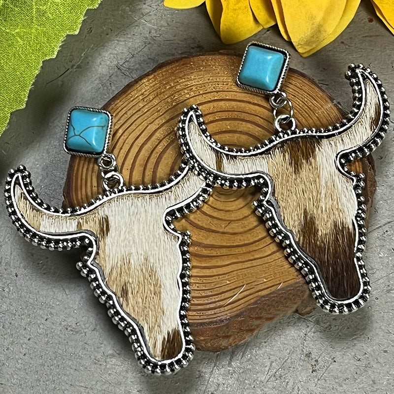 Bull Shape Turquoise Dangle Earrings - T - 4 STYLES -