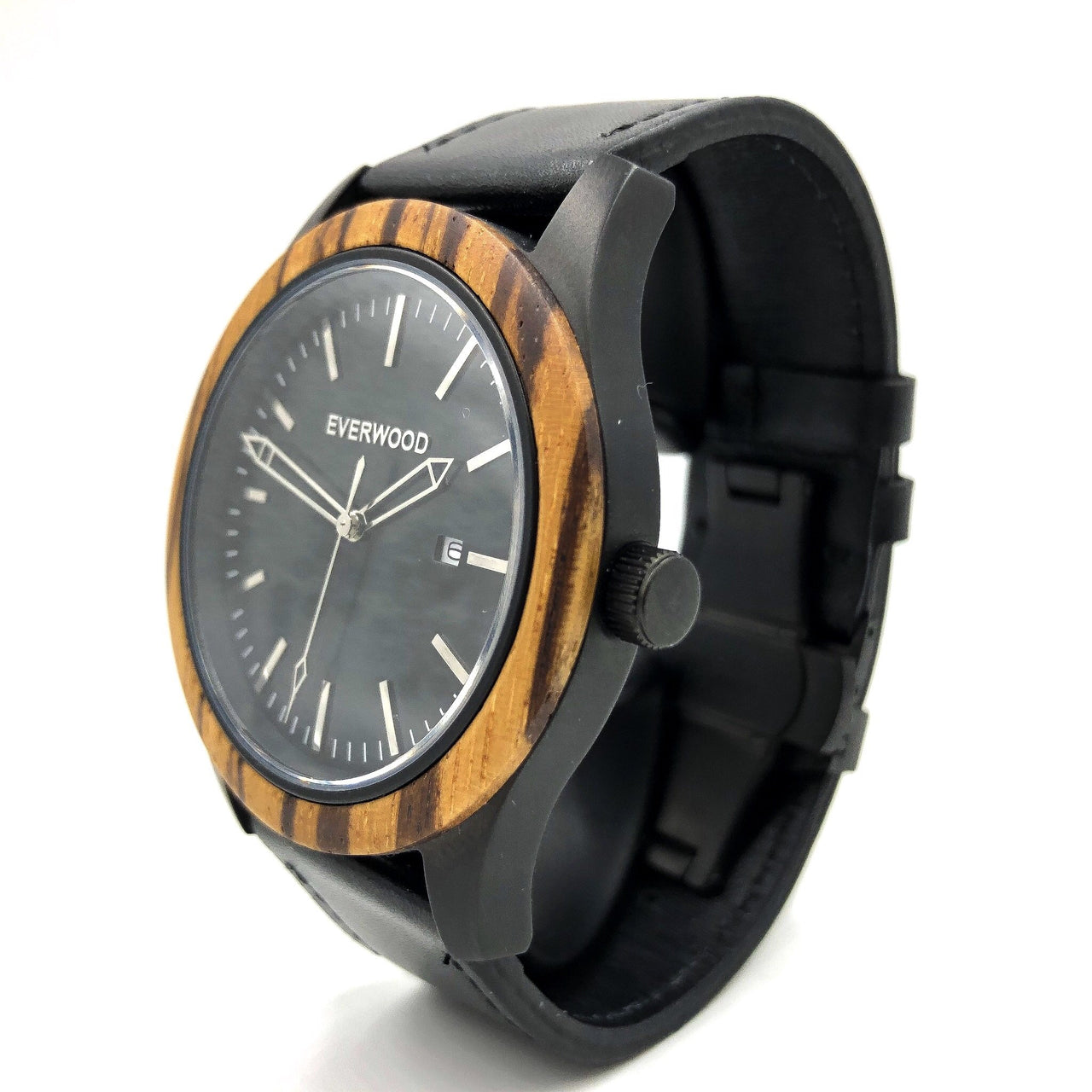 Everwood - Inverness - Zebrawood & Black Leather -