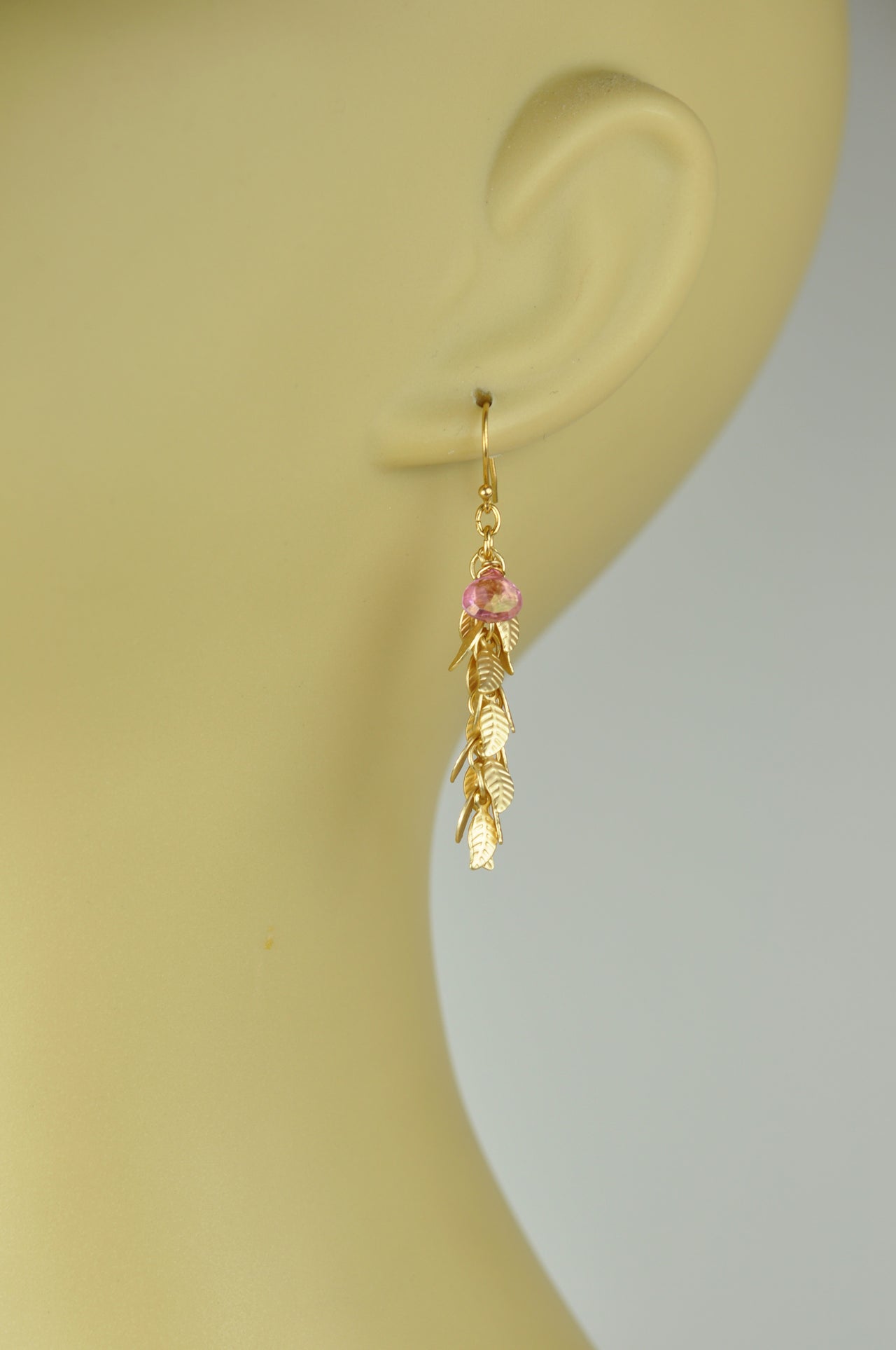 Gena Myint - Pink Sapphire With Leaf Cascade Earrings -