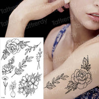 Thumbnail for Temporary Tattoos - Black Flower Tattoo Sleeves -Water Transfer Tatoo - Peony Rose Tattoos - Body Art - Girls Arm Tattoos - [8 DAY DELIVERY] - 25 DESIGNS -