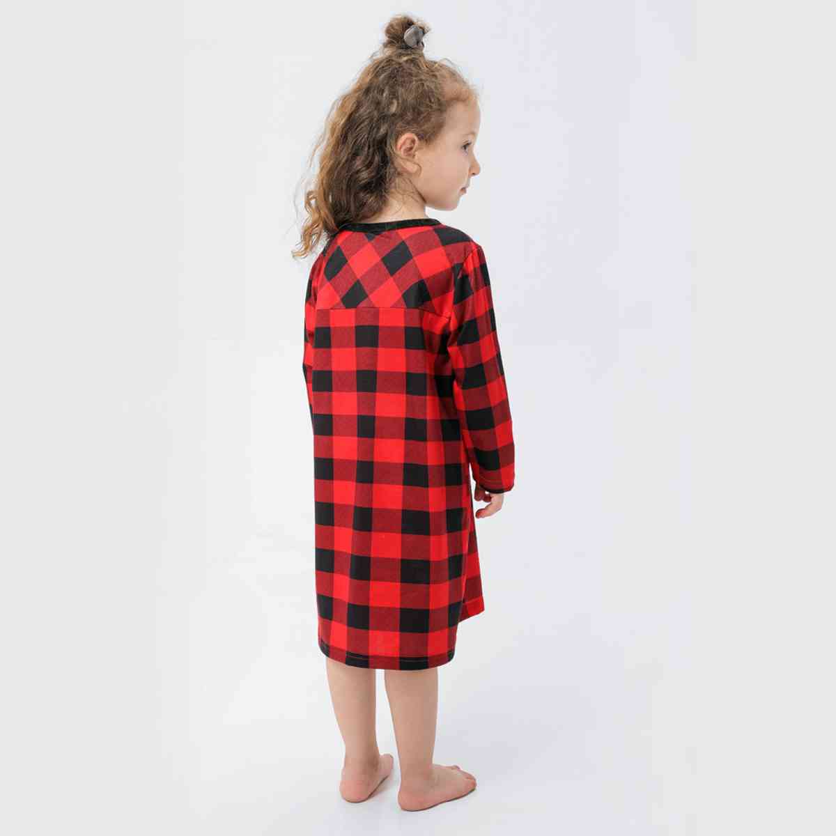 GIRL Plaid Round Neck Long Sleeve Dress - T -