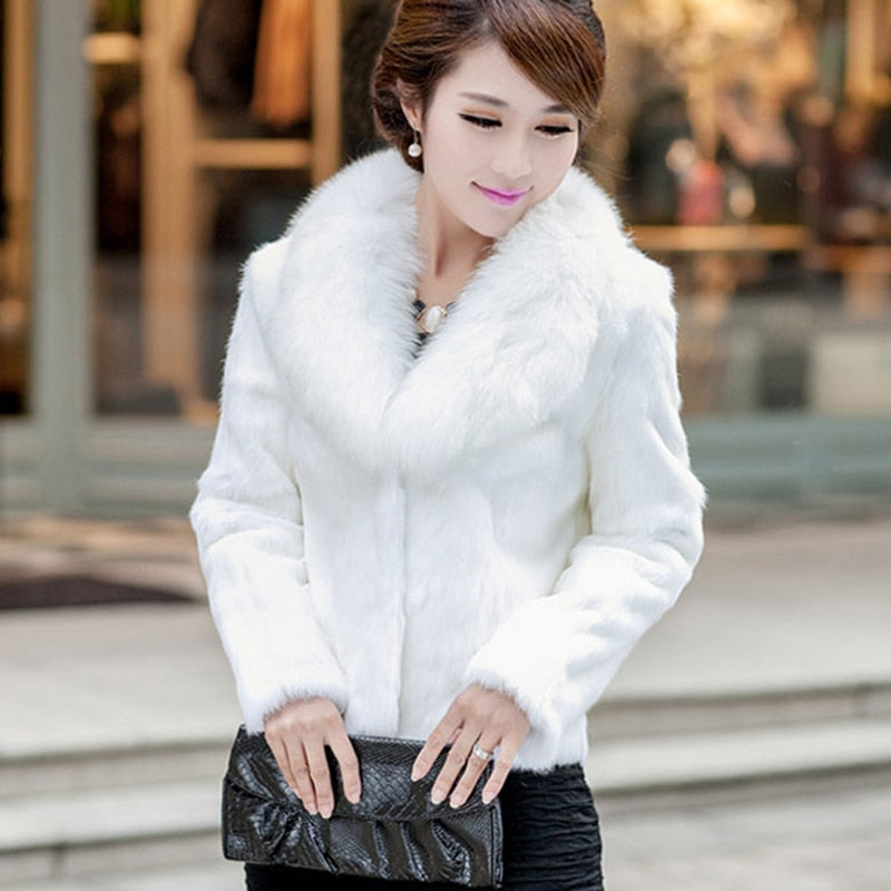 Sharon Tatem - Women Furry Short Faux Fox Fur Collar Jacket Overcoat - 7 COLORS -