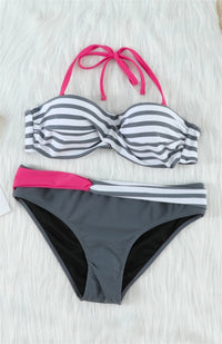 Thumbnail for Women's Bikini Stripe Split Swimsuit - K - 4 COLORS -