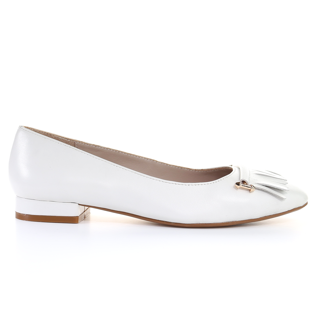 Tassel Leather Square Toe Ballerina (White)