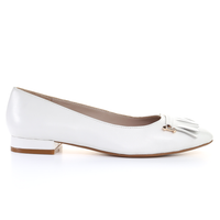 Thumbnail for Tassel Leather Square Toe Ballerina (White)