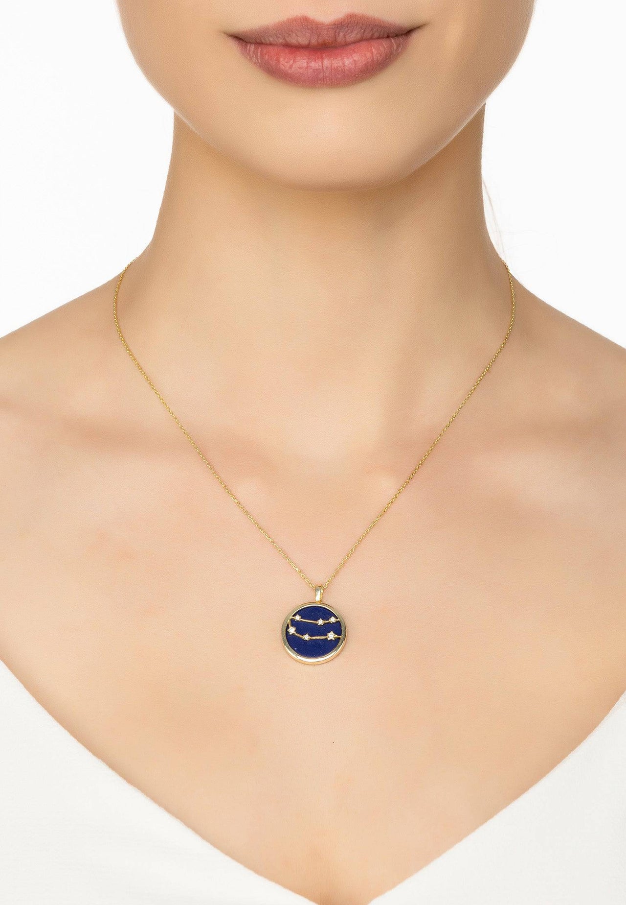 Zodiac Lapis Lazuli Gemstone Star Constellation Pendant Necklace Gold Gemini -