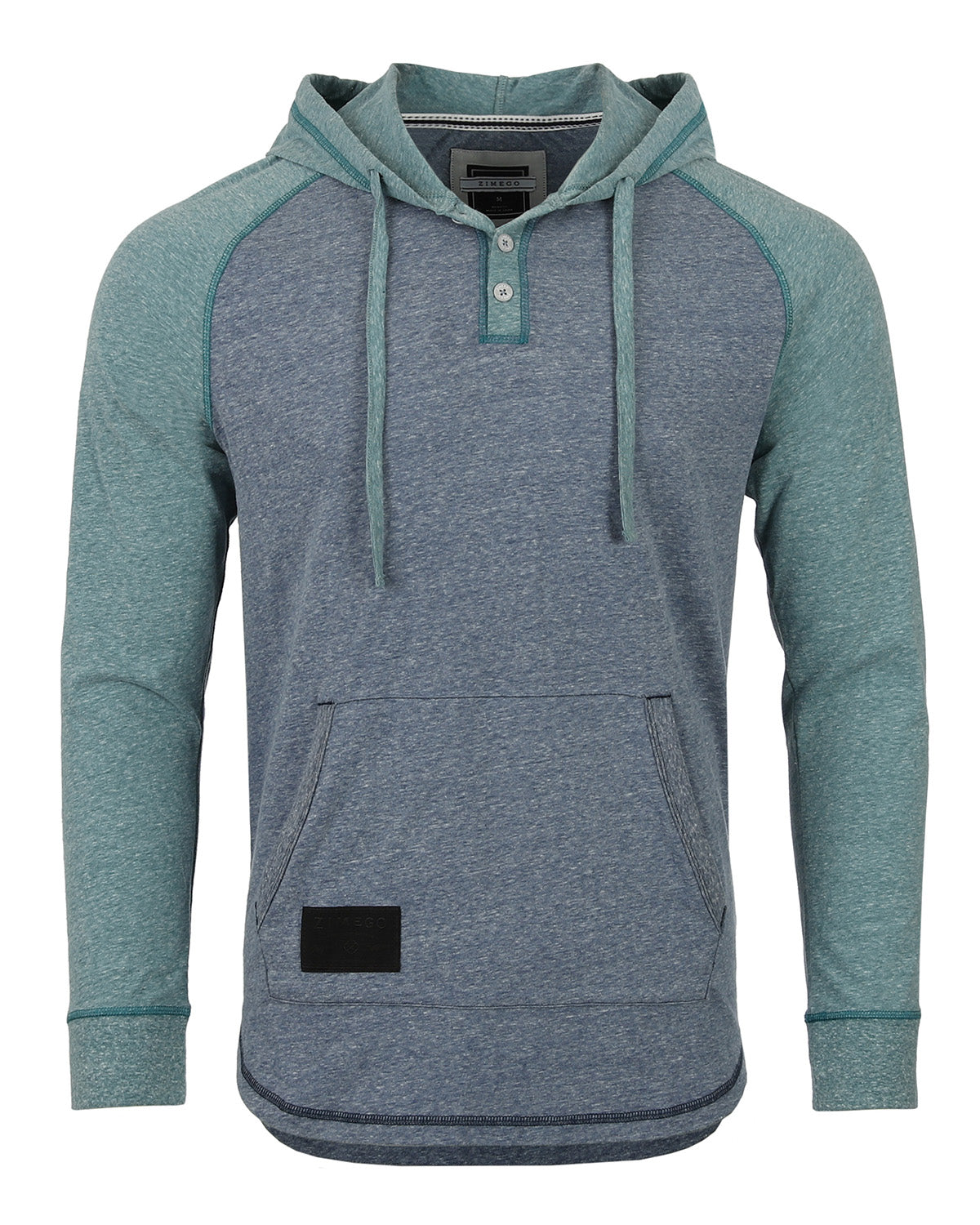 Men's Long Sleeve Henley Raglan Hoodie With Kangaroo Pocket - 1 COLOR -