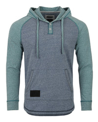 Thumbnail for Men's Long Sleeve Henley Raglan Hoodie With Kangaroo Pocket - 1 COLOR -