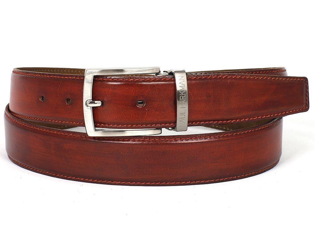 PAUL PARKMAN - Men's Leather Belt Hand-Painted Reddish Brown -