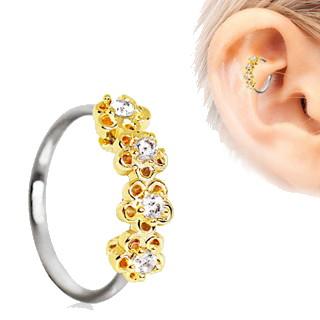 316L Stainless Steel Golden Flowers Seamless Circular Ring / Daith Cartilage Earring -