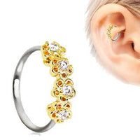 Thumbnail for 316L Stainless Steel Golden Flowers Seamless Circular Ring / Daith Cartilage Earring -