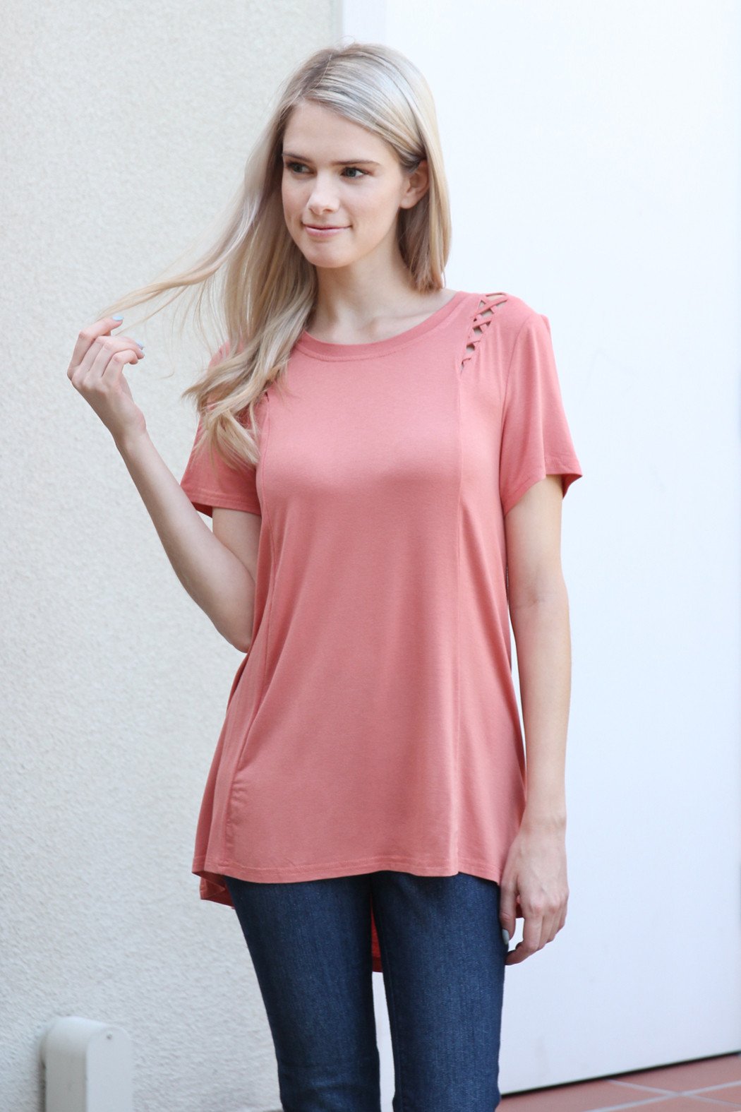 Riah Fashion - Short Sleeve Braid Detail Top - 4 COLORS -