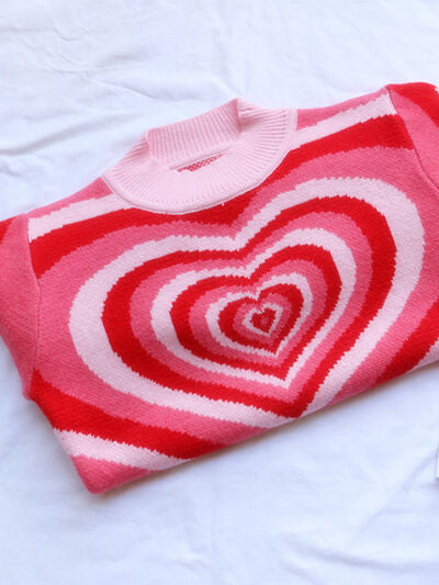 Heart Mock Neck Long Sleeve Sweater - T - 4 COLORS -