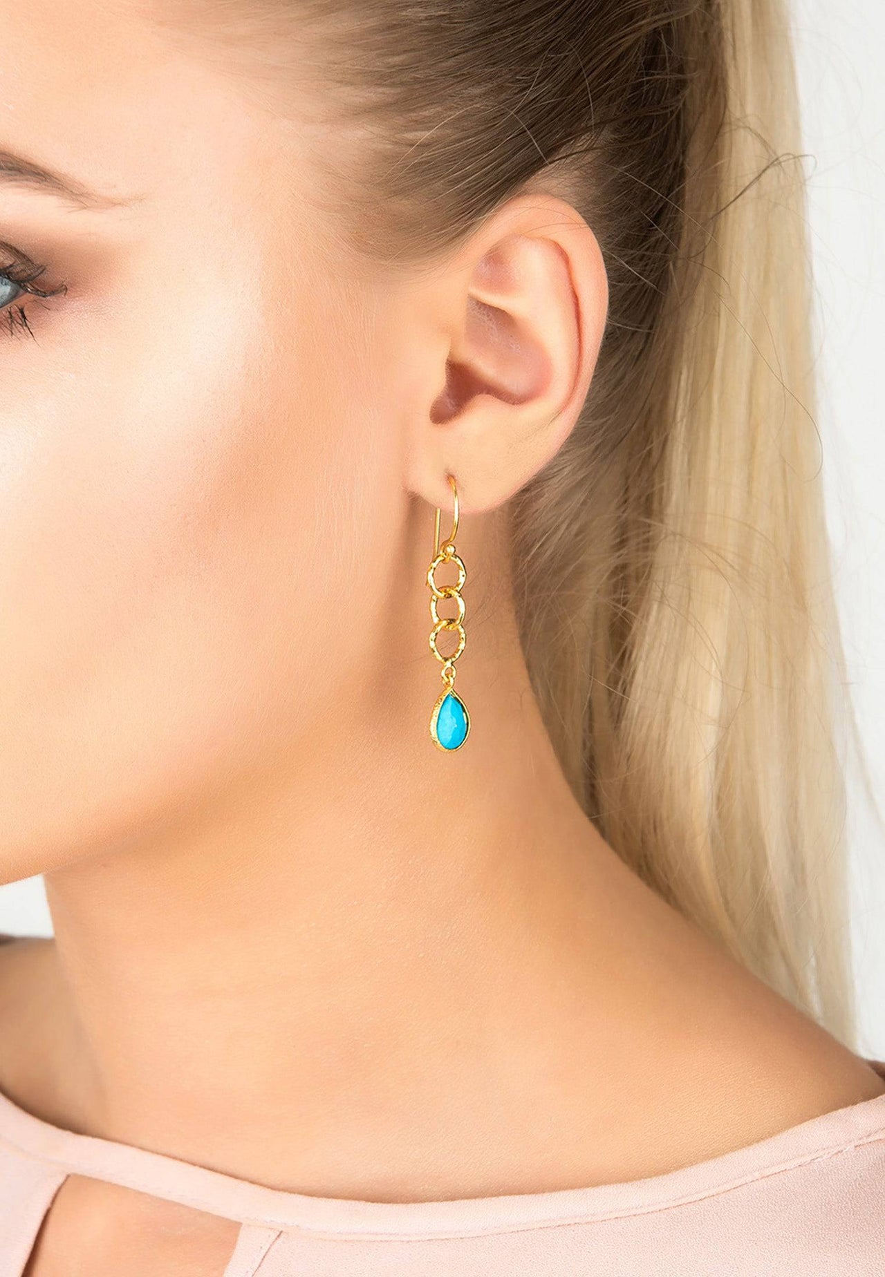 LATELITA - Linked Gemstone Drop Earrings Gold Turquoise -