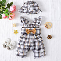 Thumbnail for Plaid Square Neck Bow Detail Jumpsuit with Hat - T - 5 SIZES - 1 COLOR -