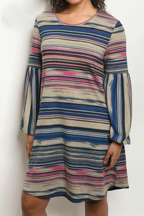 Riah Fashion - Stripe Long Sleeve Dress - 2 COLORS -