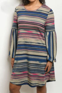 Thumbnail for Riah Fashion - Stripe Long Sleeve Dress - 2 COLORS -