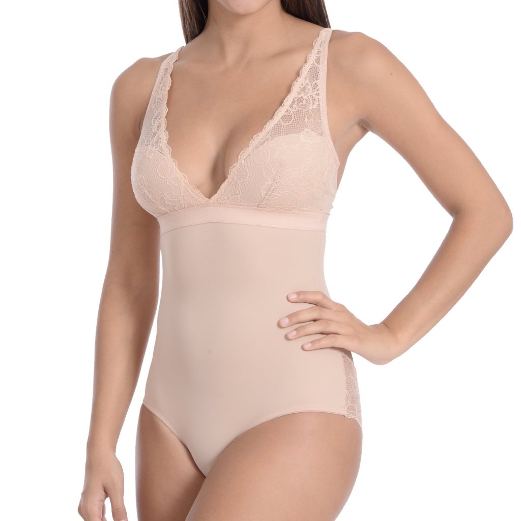 Lingerie Look Full Bodysuit Shaper With Beautiful Lace Details Nude -