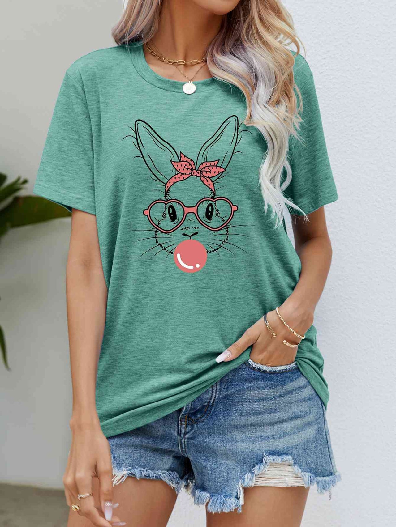 Easter Bunny Graphic Round Neck T-Shirt - T - 6 COLORS -