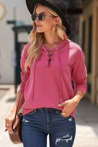 Thumbnail for Lace-Up Dropped Shoulder Hoodie - T - 8 COLORS -