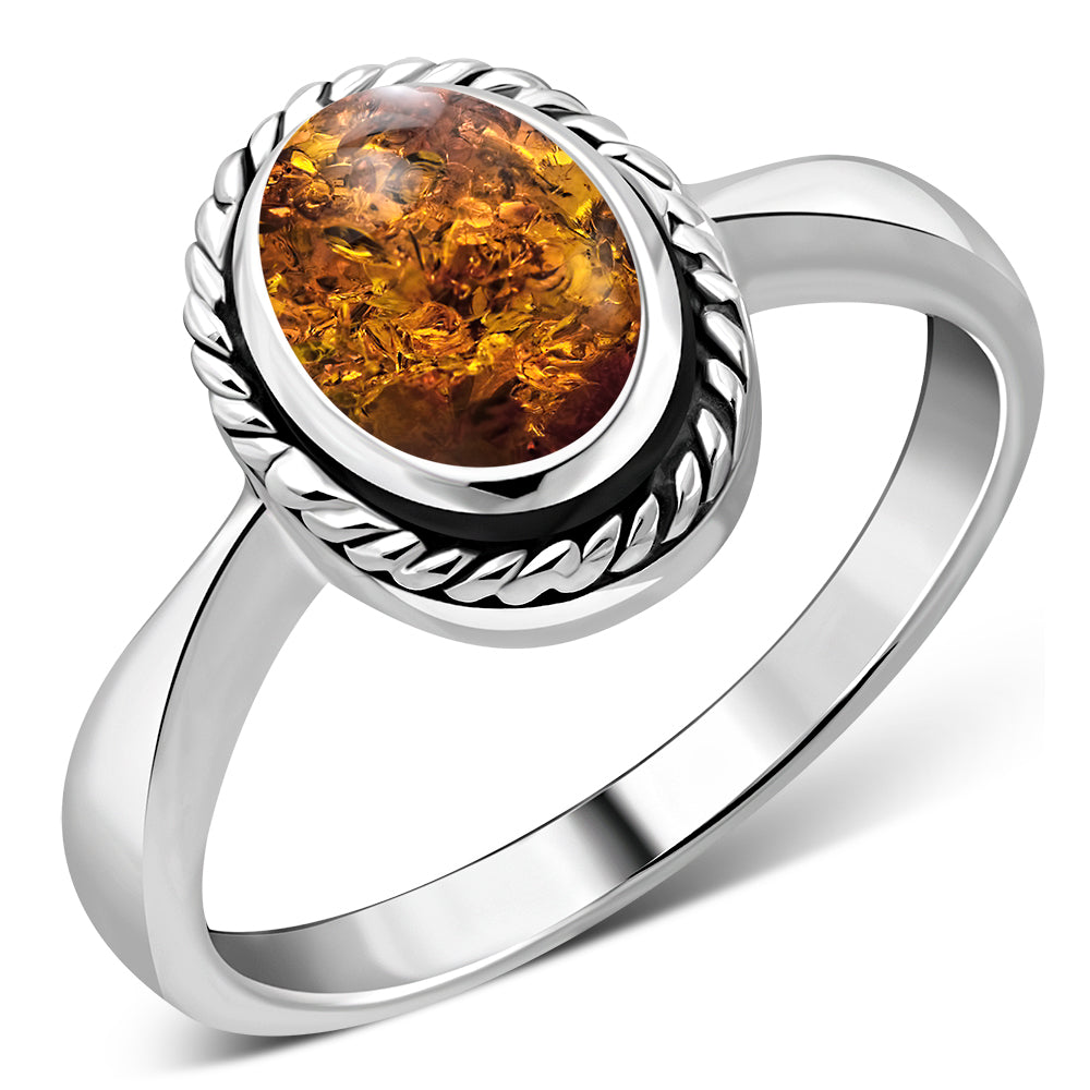 Creidne - Baltic Amber Sterling Silver Ring - 7 SIZES -