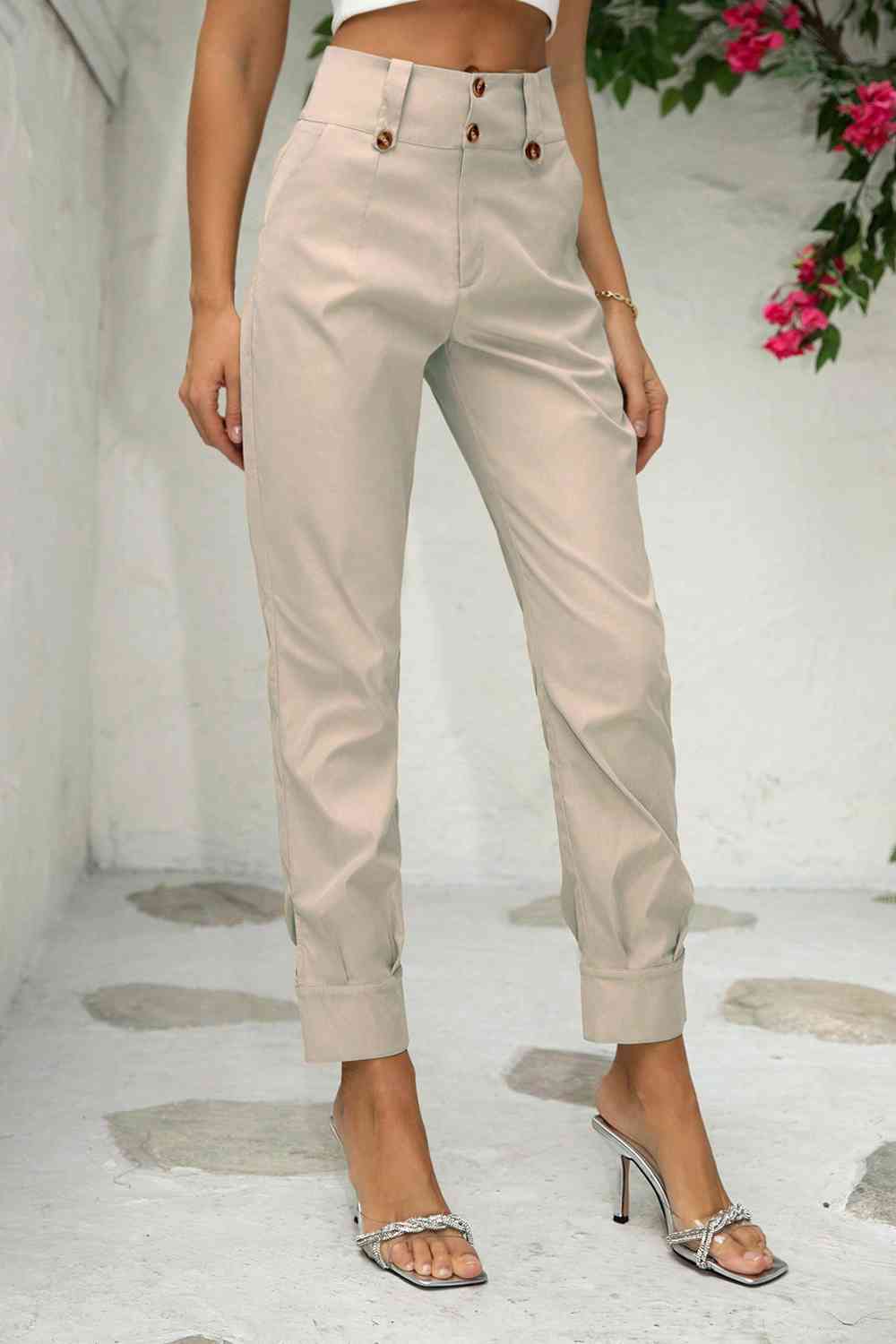 Straight Leg Pants with Pockets - T - 1 COLOR -