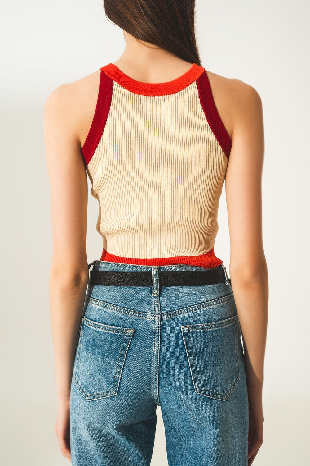 Q2 - Ribbed Cropped Vest Top in Red - 1 COLOR -