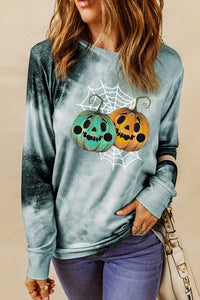 Thumbnail for Round Neck Long Sleeve Halloween Graphic Sweatshirt - T - 1 COLOR -