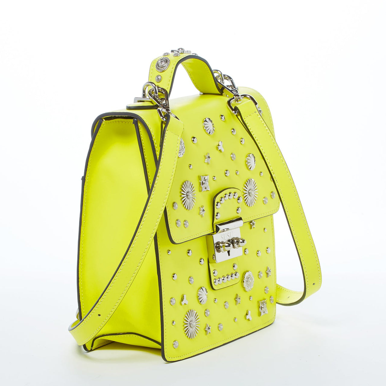 The Hollywood Backpack Purse Leather Yellow -