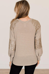 Thumbnail for Sequin Round Neck Long Sleeve T-Shirt - T - 1 COLOR -