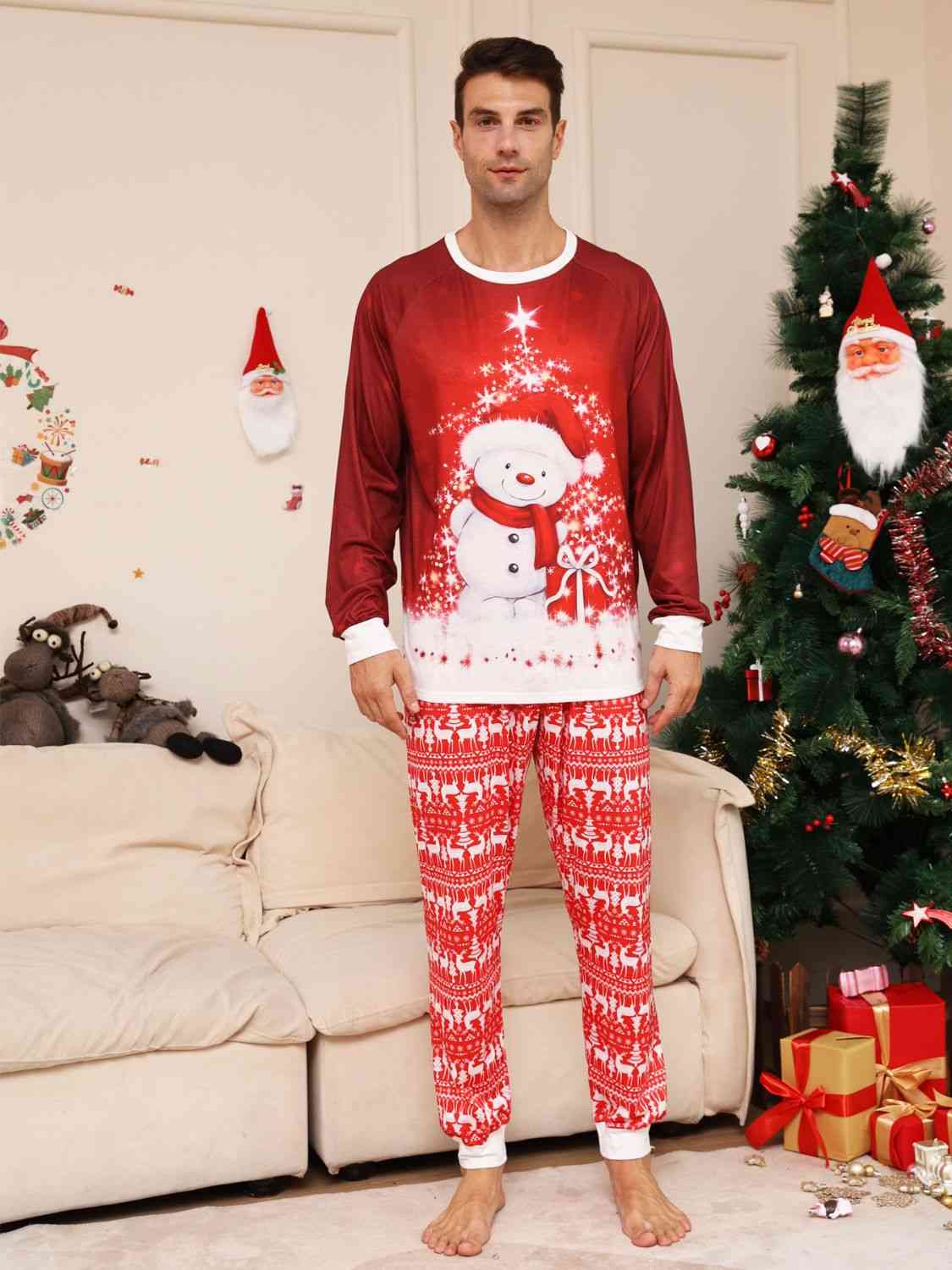 MEN Full Size Snowman Top and Pants Set - T -