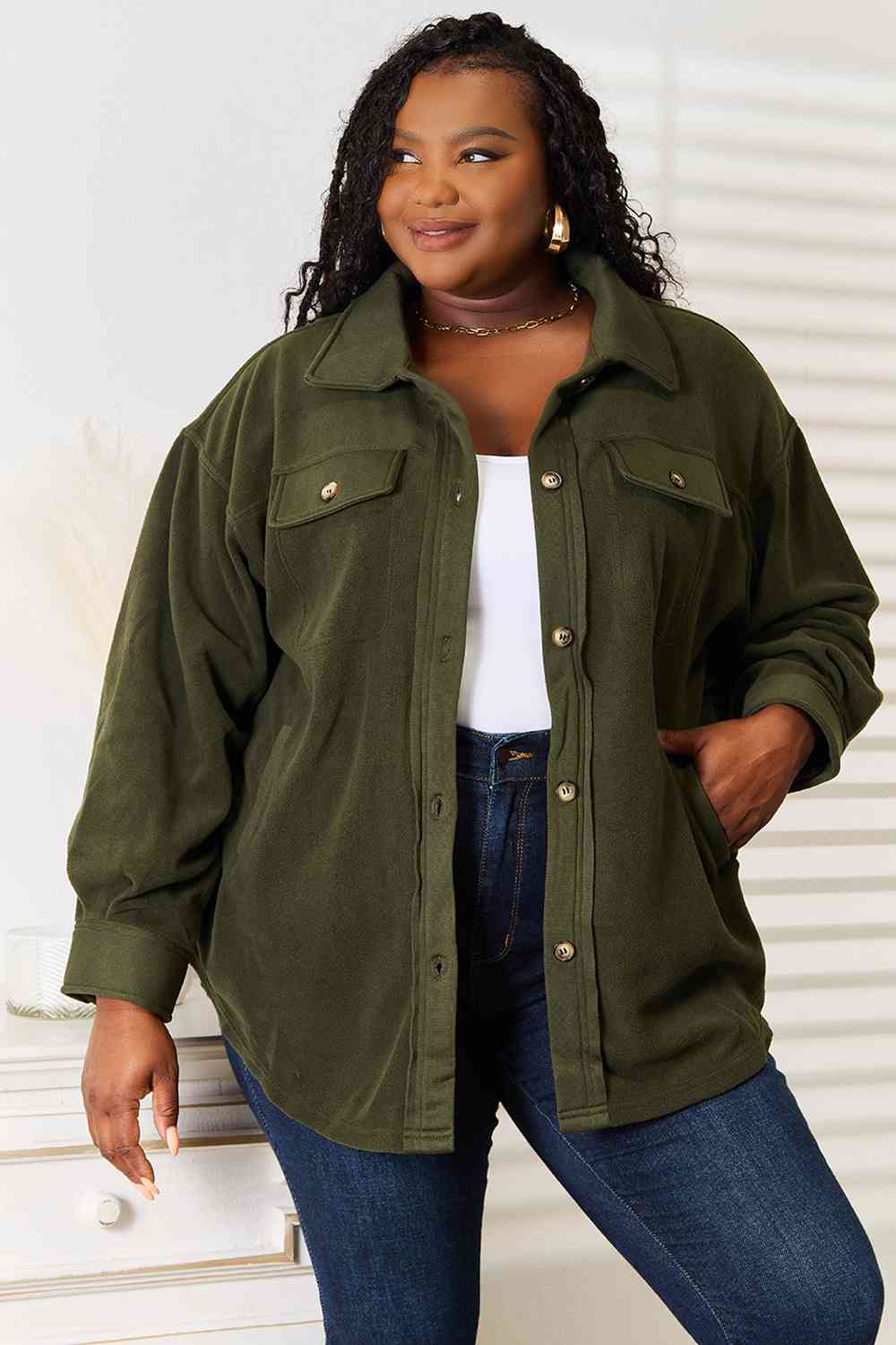 Heimish Cozy Girl Full Size Button Down Shacket - SIZES S THRU 3XL - T - 1 COLOR -