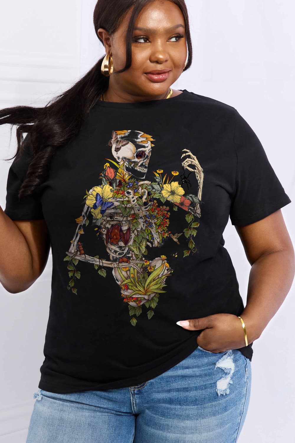 Simply Love Full Size Skeleton Graphic Cotton Tee - SIZES S THRU 3XL - T - 2 COLORS -