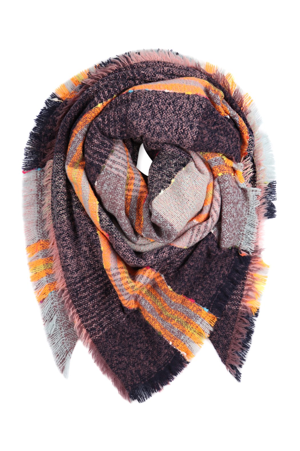 Riah Fashion - Blanket Fringed Scarf Multicolor -