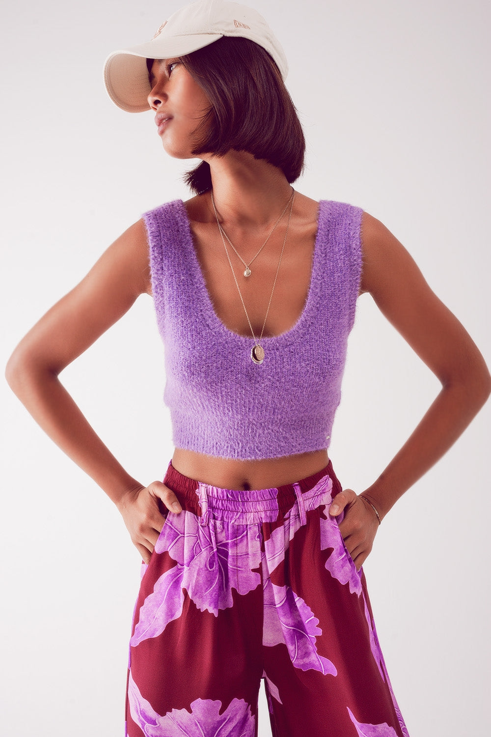 Q2 - Knitted Crop Top in Purple - 1 COLOR -