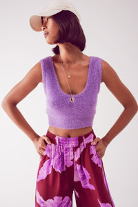 Thumbnail for Q2 - Knitted Crop Top in Purple - 1 COLOR -