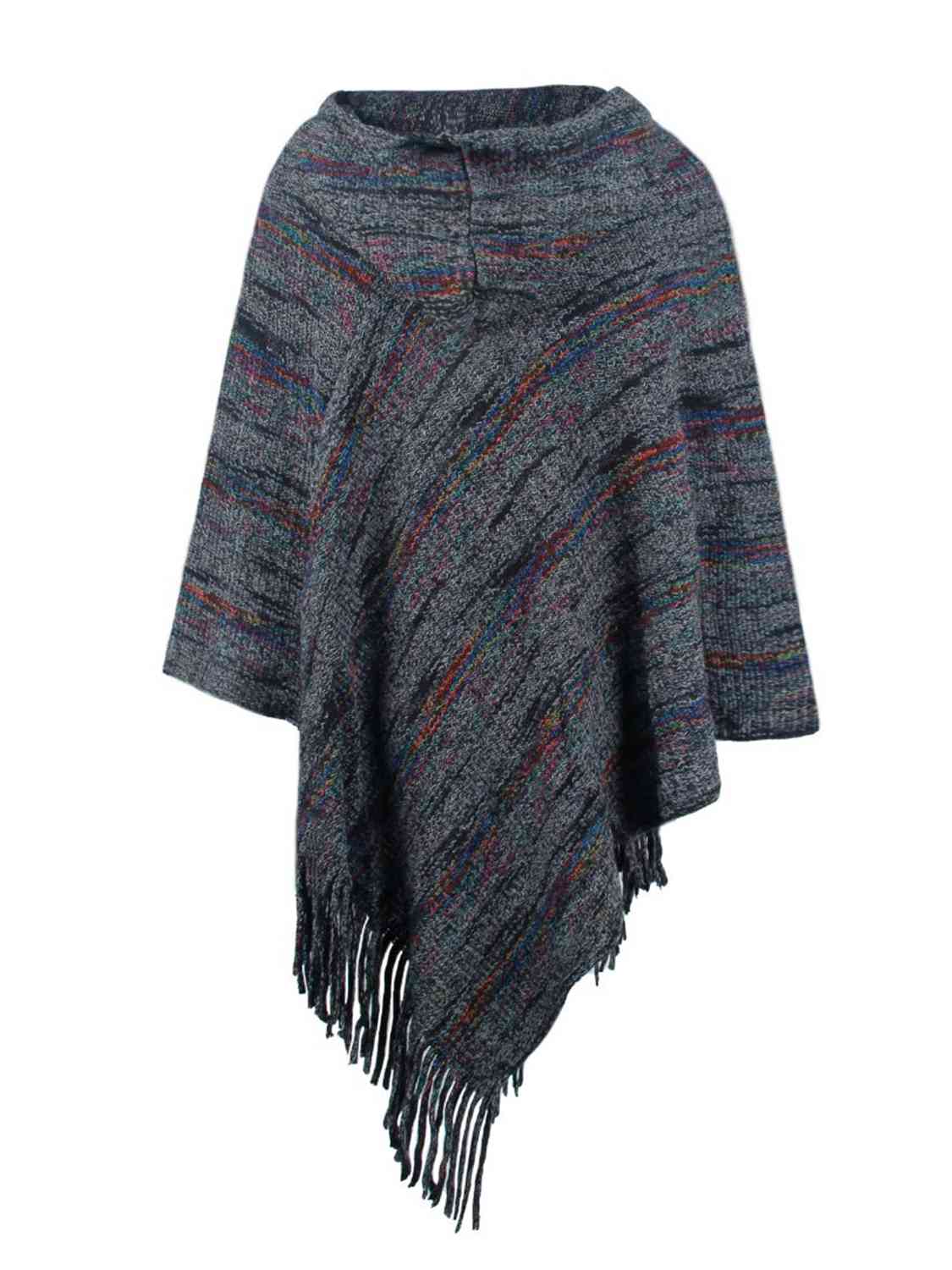 Fringe Hem Hooded Poncho - T - 5 COLORS -