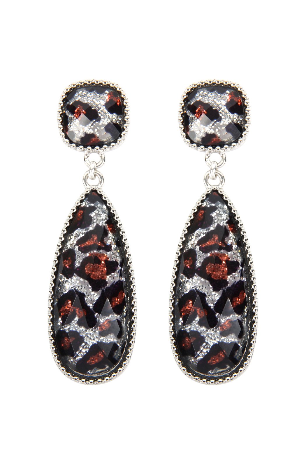 Glitter Leopard Post Dangle Drop Earrings - 4 COLORS -